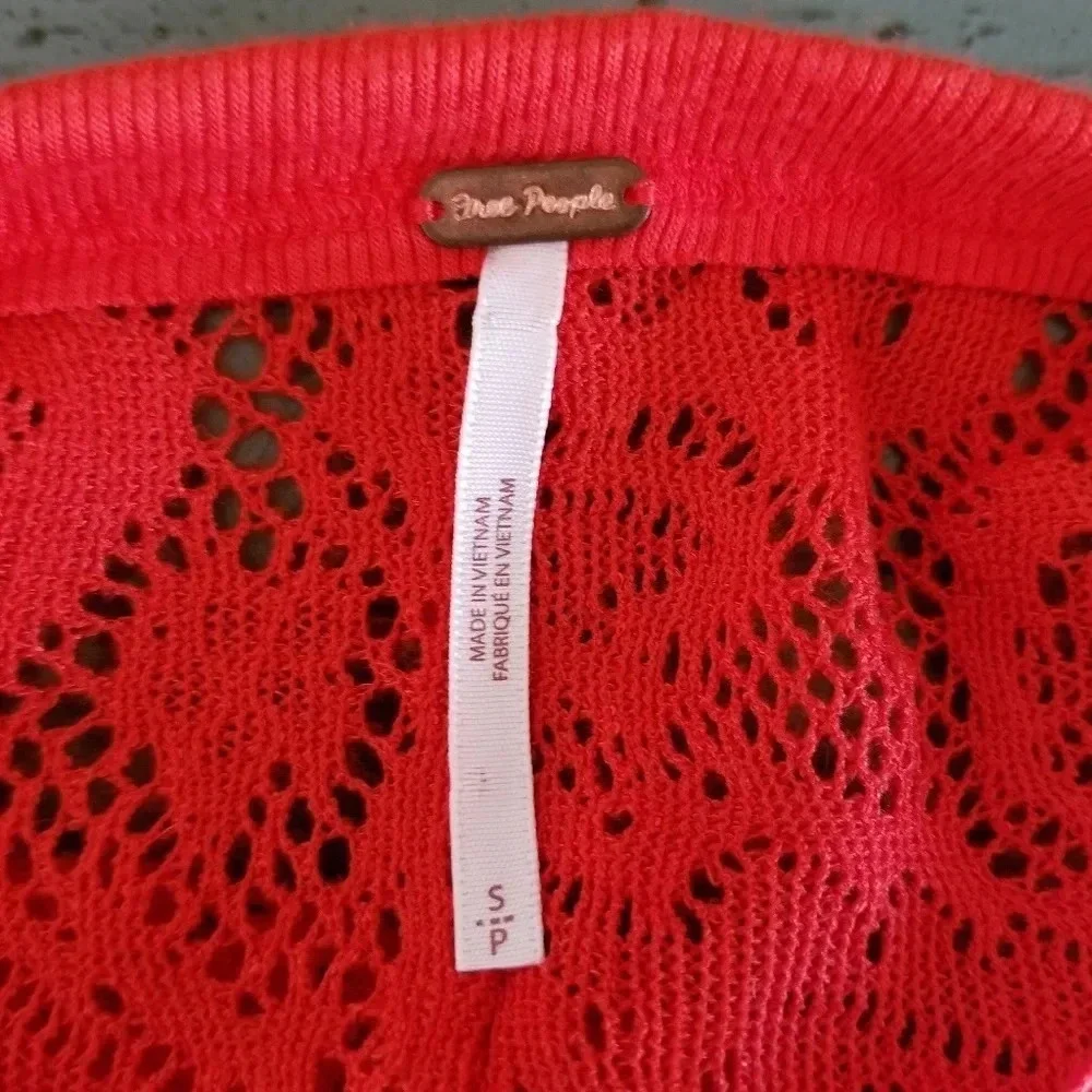 Free People Orange Floral Lace Sweater S